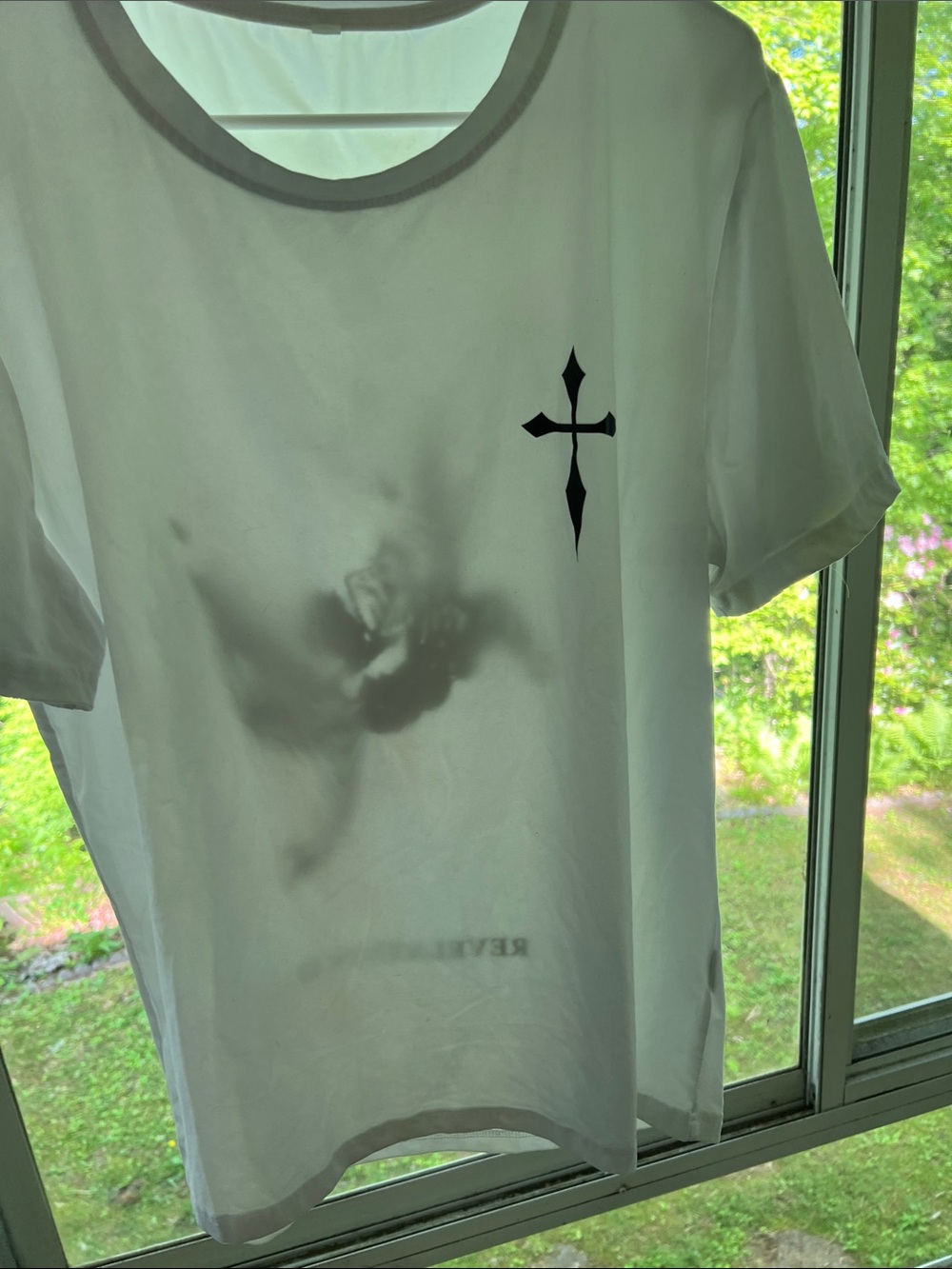 Men’s White Short Sleeve Tee with Black Cross Graphic